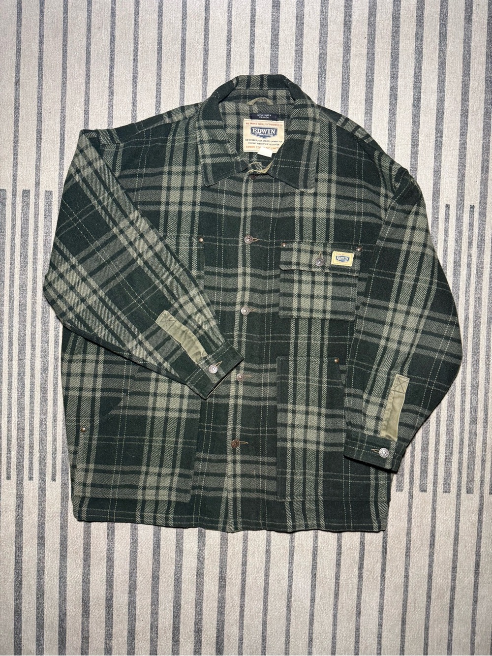VTG Edwin Co Heavyweight Shacket Plaid Flannel Workwear Forest Green - M